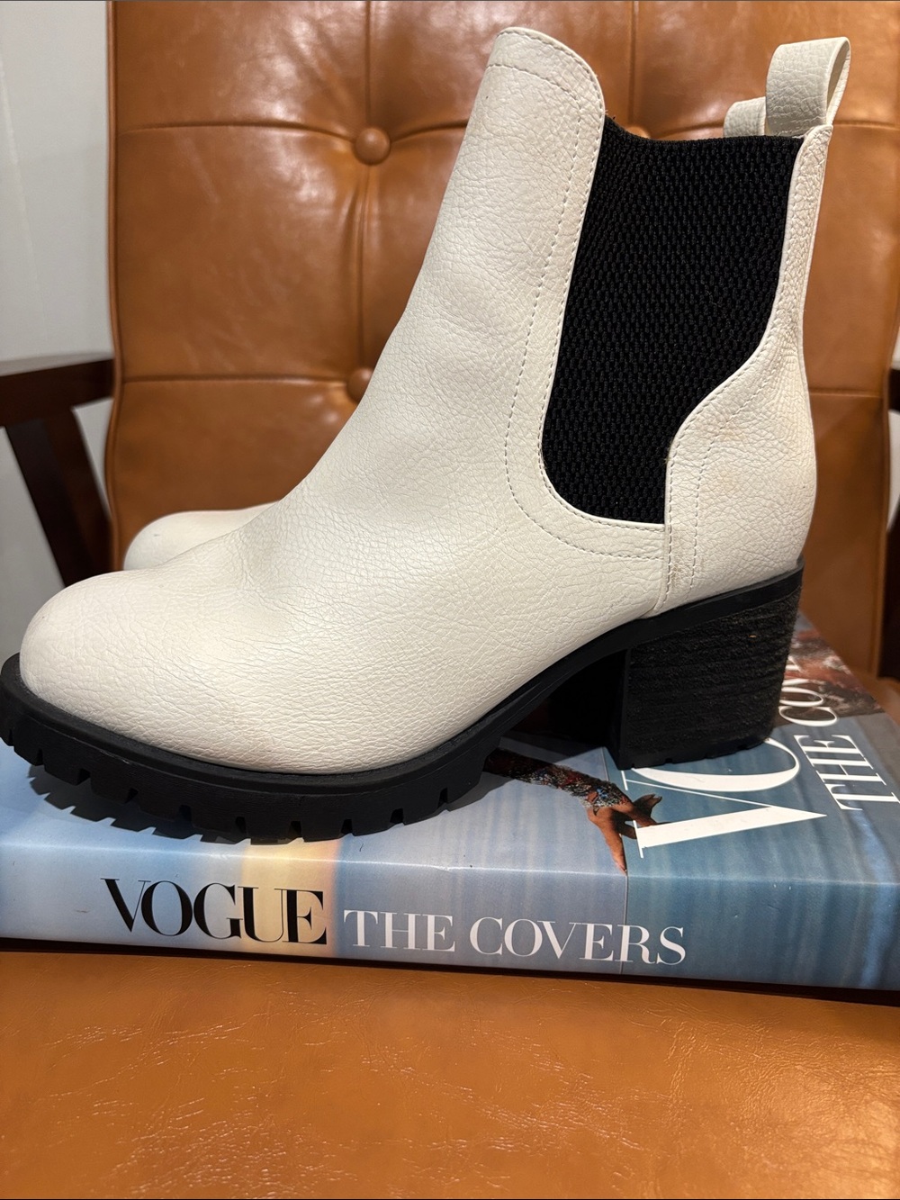 MIA White Chelsea Ankle Boots with Black Elastic Side